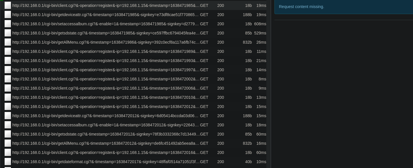 A screenshot of mitmweb showing an incomplete list of URLs
