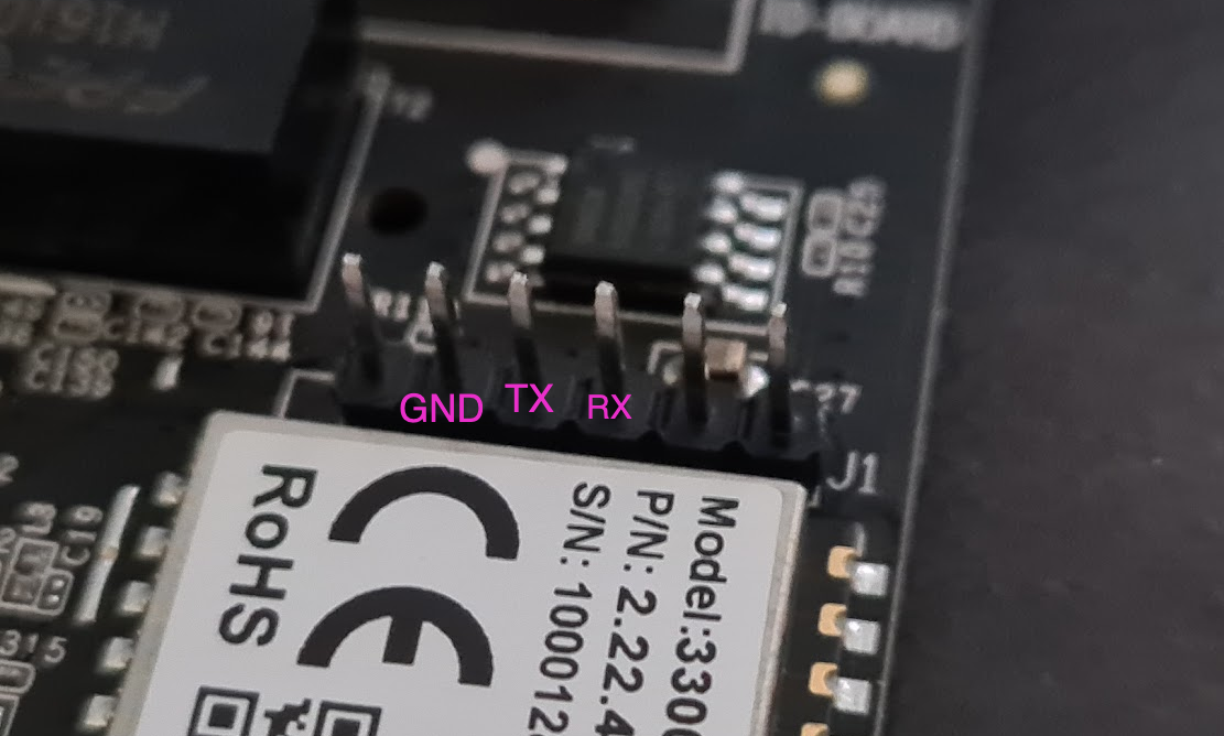 The serial pins on the debug header